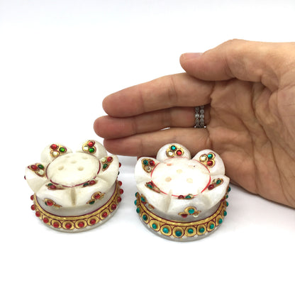 2-Handcrafted India Marble Flower Shaped Decorative Stick Incense Burners