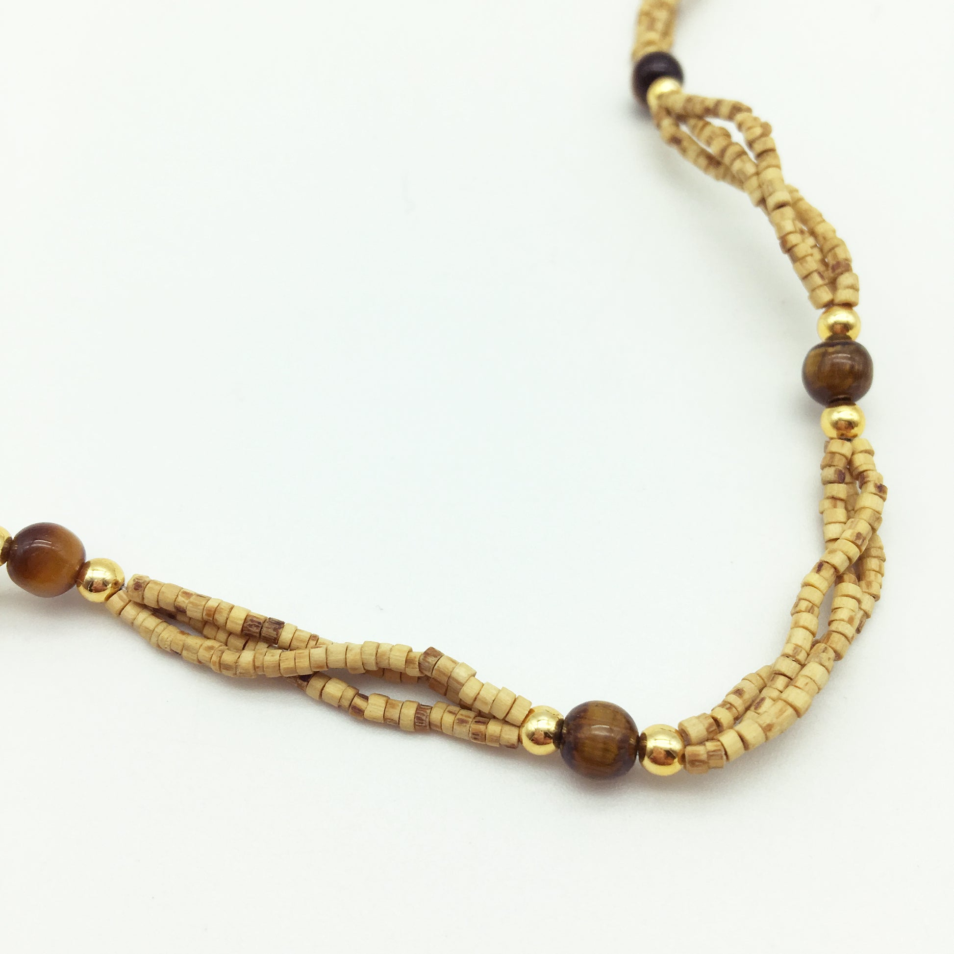 Tulsi Tulasi Necklace 100% Pure Tulsi with Semi Precious Stones - Tiger Eye - Montecinos Ethnic