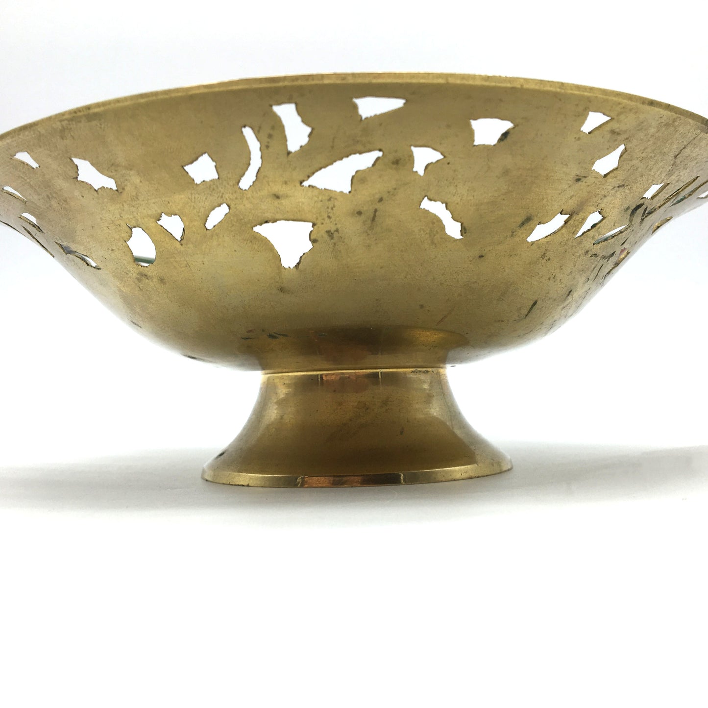 Ornate Brass Cutout Bowl Centerpiece Brass - Colorful Detailed India Handmade