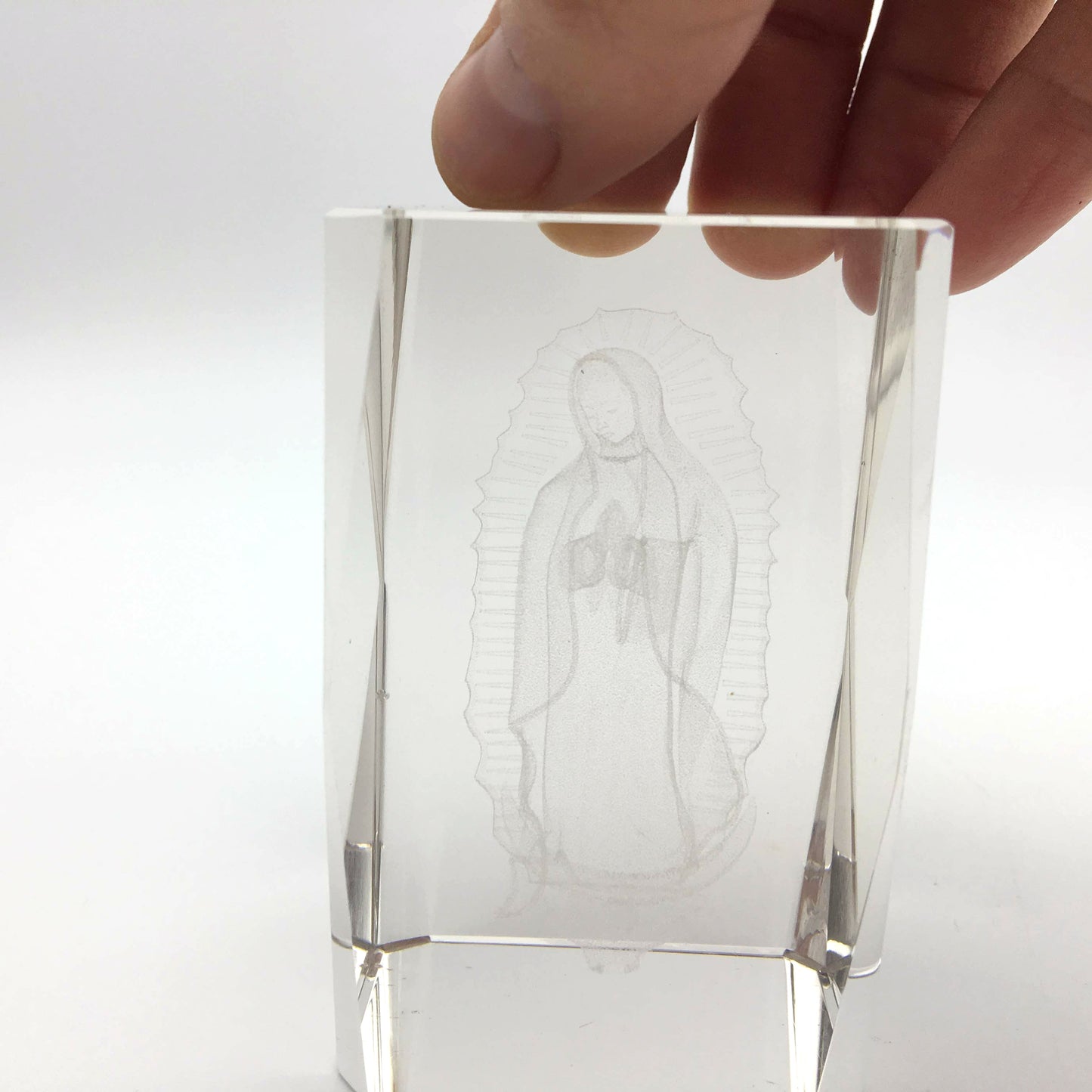 Decorative Virgin Mary 3D Laser Etched Crystal Glass Paperweight 3" - Montecinos Ethnic