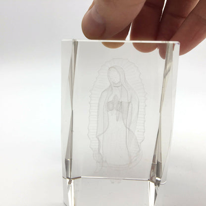 Decorative Virgin Mary 3D Laser Etched Crystal Glass Paperweight 3" - Montecinos Ethnic