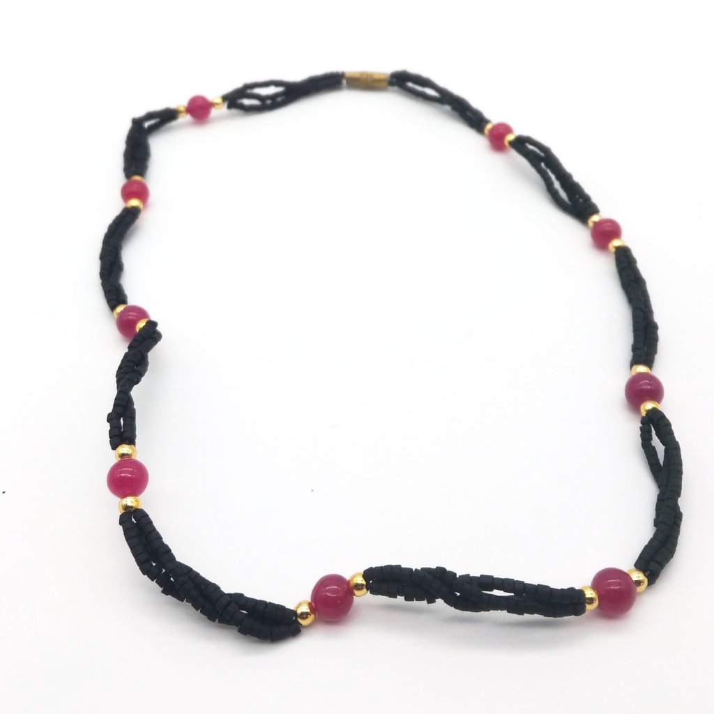 Tulsi Tulasi Necklace Black Colored Tulsi with Semi Precious Stones-Ruby Quartz