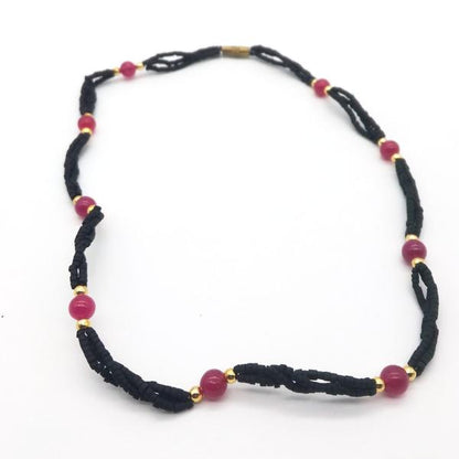 Gift Set Ganesh Yellow Shawl and Black Tulsi Necklace Semi Precious Ruby Stones - Montecinos Ethnic