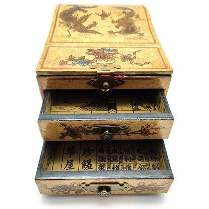 Oriental Jewelry Mirror Trinket Keepsake Wood Decorative Box - Handmade 8.25"