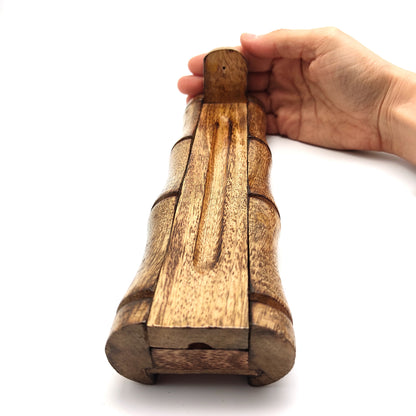 Wood Bamboo Stick Incense Burner Ash Catcher W/Storage India Handmade -9.5"