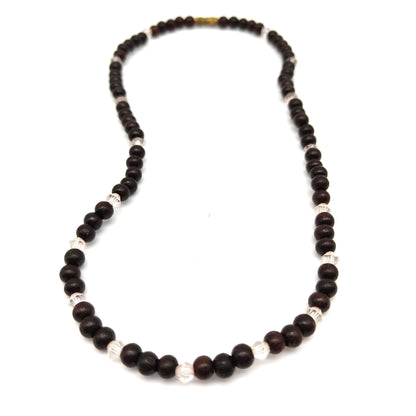 Necklace Rosewood and Clear Beads Decorative Necklace Choker 7"   Metal Clasp
