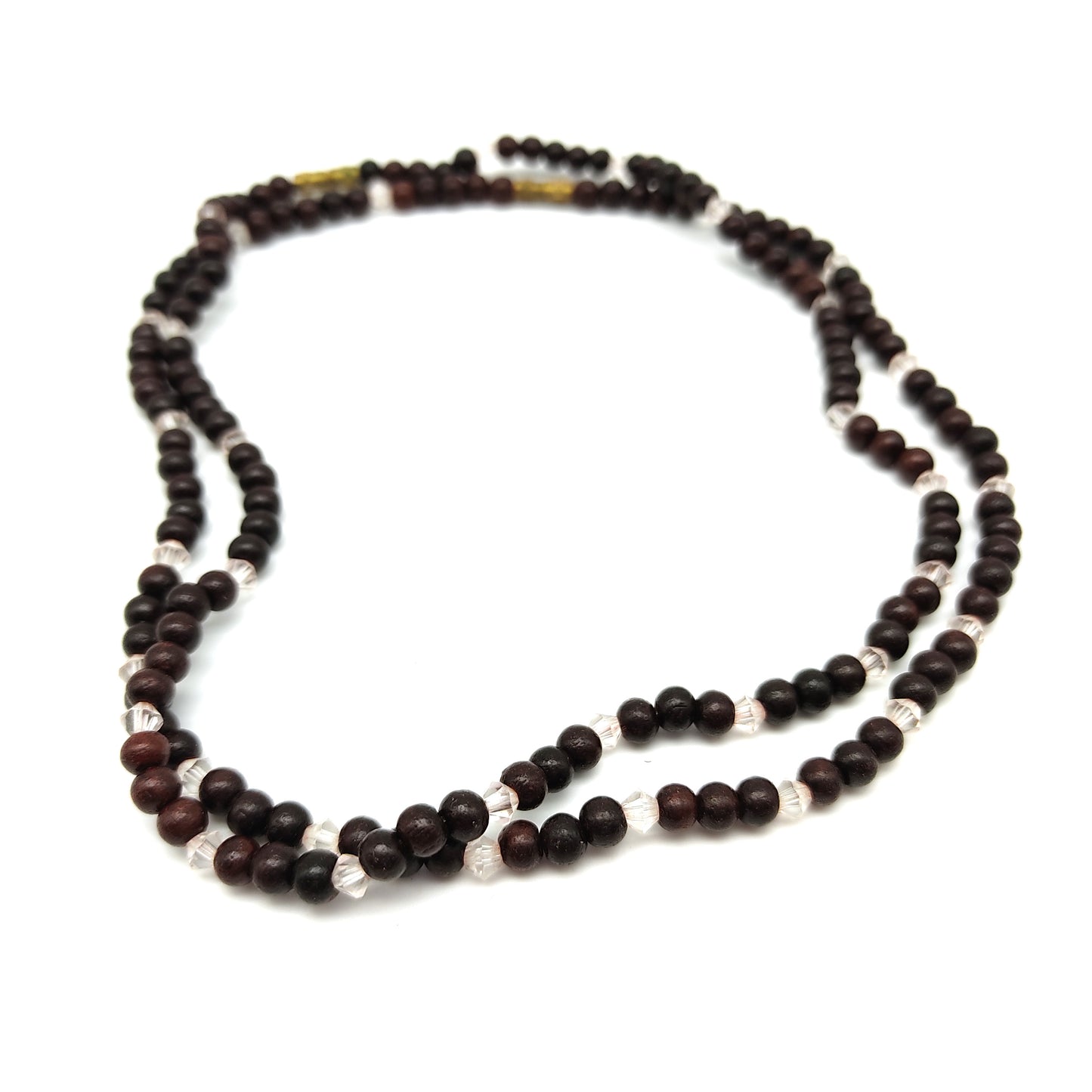 Necklace Rosewood and Clear Beads Decorative Necklace Choker 7"   Metal Clasp