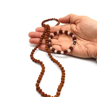 Set - Rudraksha Mala or Necklace 108 Beads With Rudraksha Moonstone Bracelet
