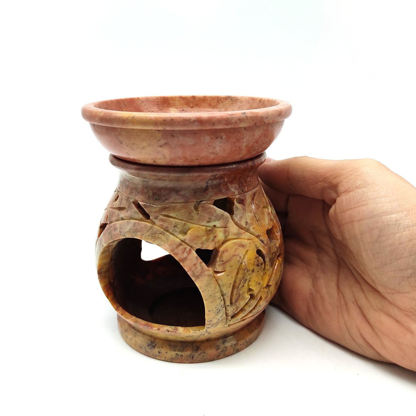 Soapstone Oil Diffuser Oil Warmer Burner Candle Holder Hand-carved India 4.25"