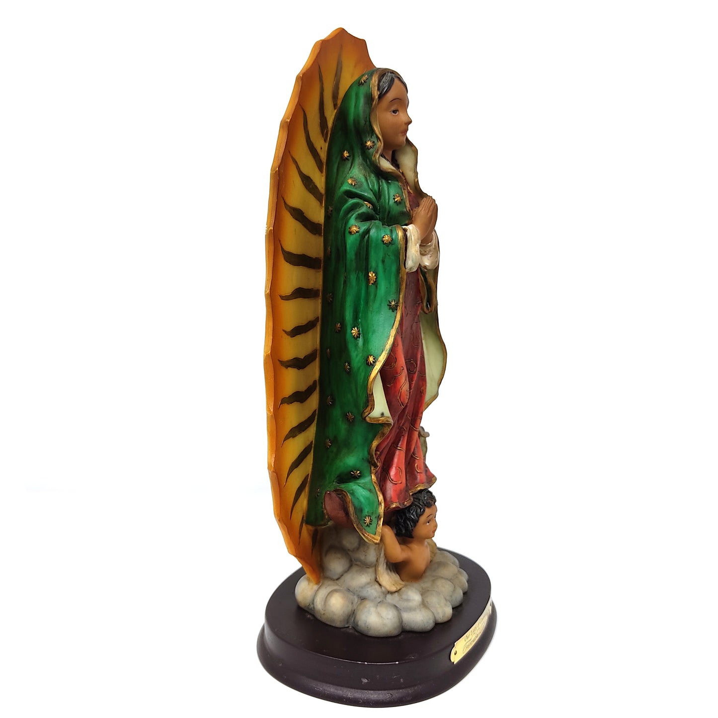 Our Lady of Guadalupe Blessed Virgin Mother Mary 11.25" Resin Statue Wood Base
