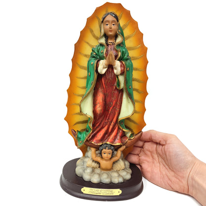 Our Lady of Guadalupe Blessed Virgin Mother Mary 11.25" Resin Statue Wood Base