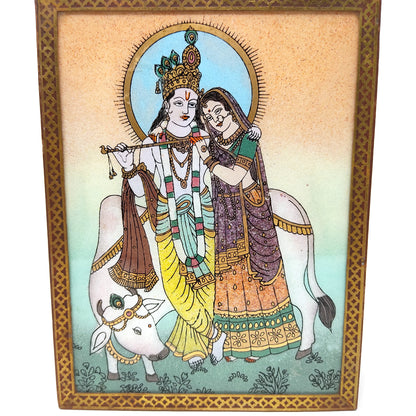 Rajasthan Jewelry Box Radha Krishna Gemstone Hand-painted Wood Trinket 8.25"