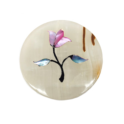 White Onyx Trinket Storage Jewelry Box Hand-painted Flower 2.5" India Handmade