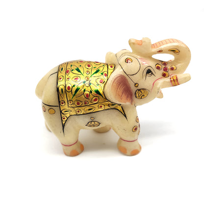 Brass Aum Om Symbol And Elephant Trunk Up Gilded Statue Figurine -Beautiful Set
