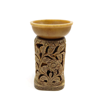 Elephant Oil Burner Diffuser Candle Holder 3-Piece Hand-Carved Soapstone 5.25"
