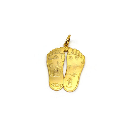 Srimate Radharani Lotus Feet Gold-tone Pendant Handmade India 1.25" Long