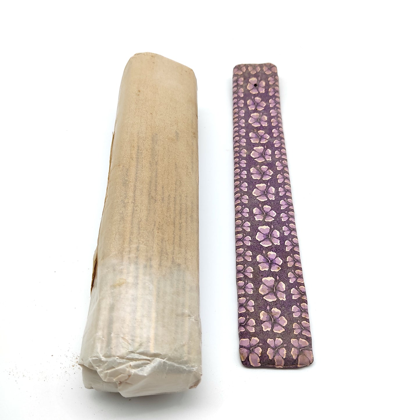 Floral Purple Stick Incense Holder Ash Catcher W/ 9 oz. Lovely Raw Stick Incense