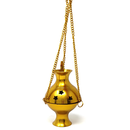 Hanging Brass Censer Incense Resin Burner Incense Holder Jali 4" - Stars Decor