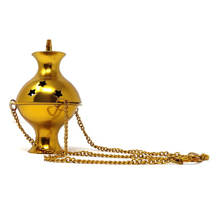 Hanging Brass Censer Incense Resin Burner Incense Holder Jali 4" - Stars Decor