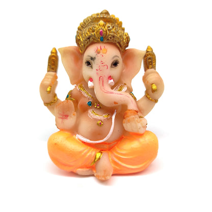 Set Ganesh Ganapati Hindu Elephant God Figurine Statue and Ganapati on Leaf - 2