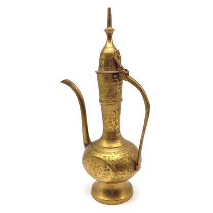 Ewer Aftaba Antique Vintage Engraved Enameled Brass Surahi Dallah Teapot 9.75"