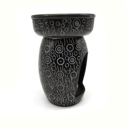 Black Oil Diffuser Warmer Decorative Soapstone Handcarved Oil Burner India 4.5"