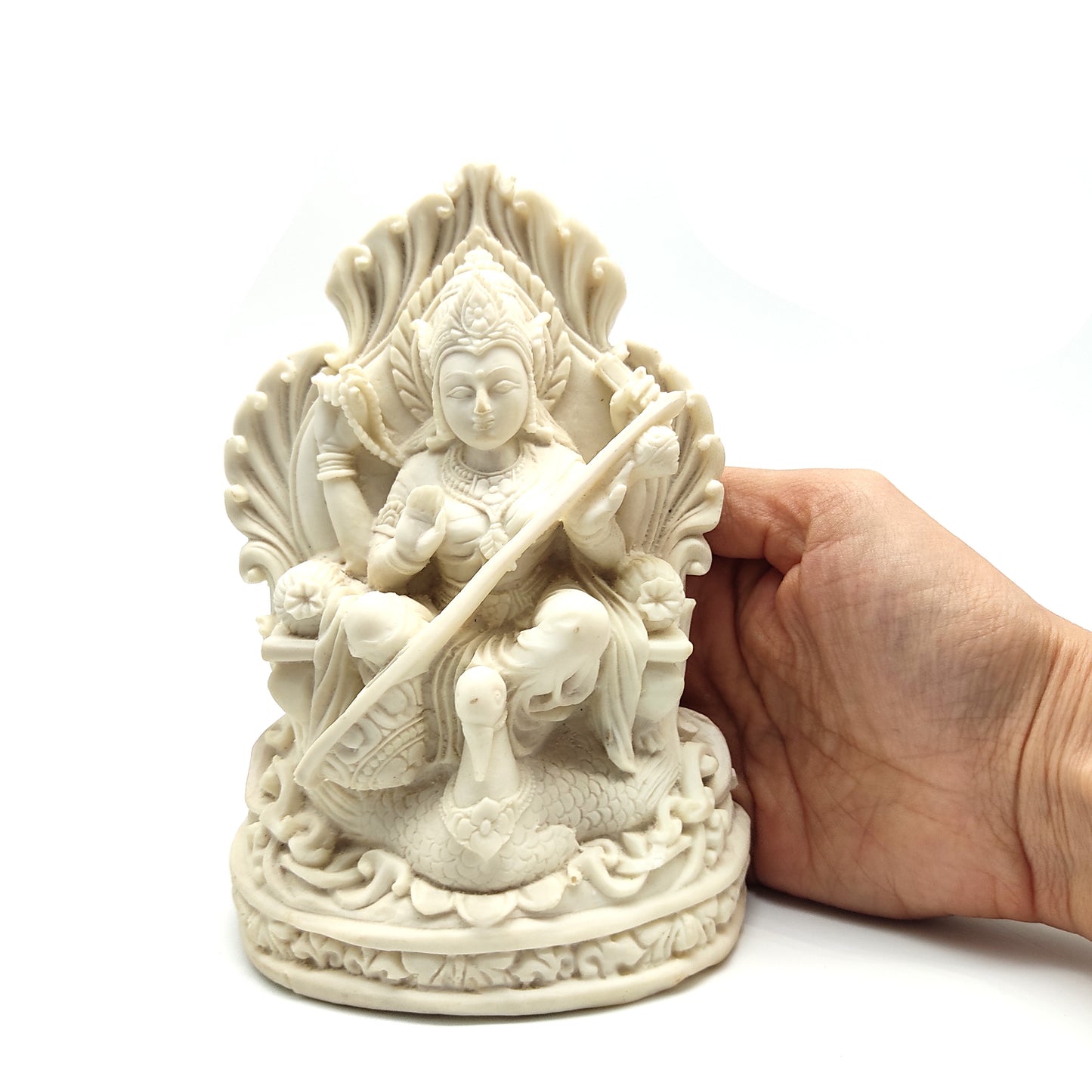 Marble Dust Saraswati India Goddess Saraswati Handmade Statue Sculpture 6.25”