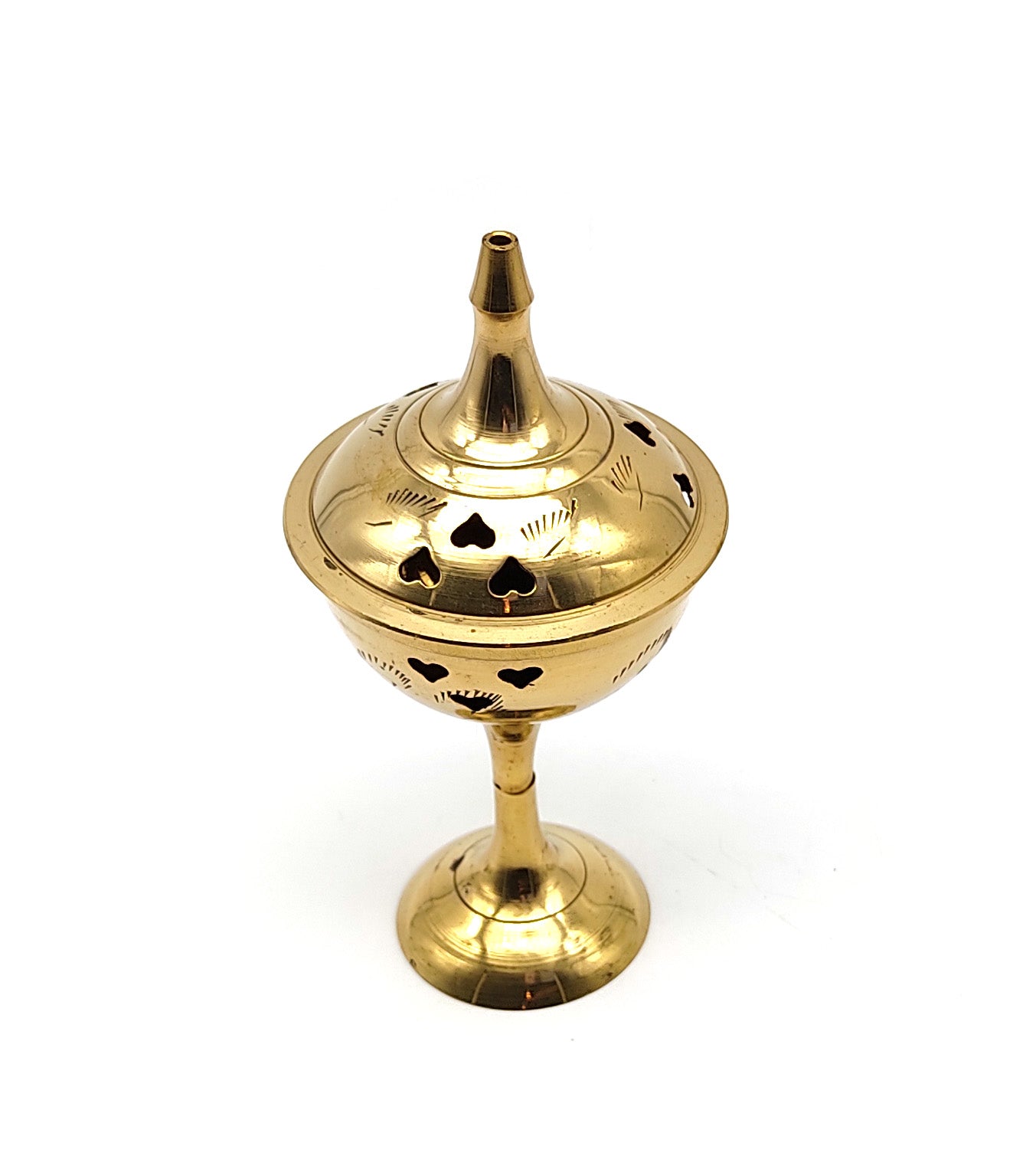 Brass Burner Charcoal Incense Resin Cones -Handmade Hearts Standing Burner 6"