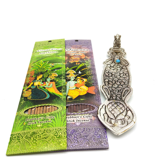 Ornate Metal Ganapati Burner Decorative W/2 Packs Best Selling Incense 20 Sticks