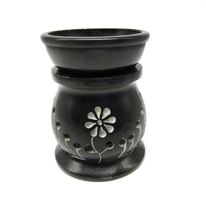 Flower Decorative Black Oil Diffuser Soapstone Handcarved Oil Warmer Burner 3.5"
