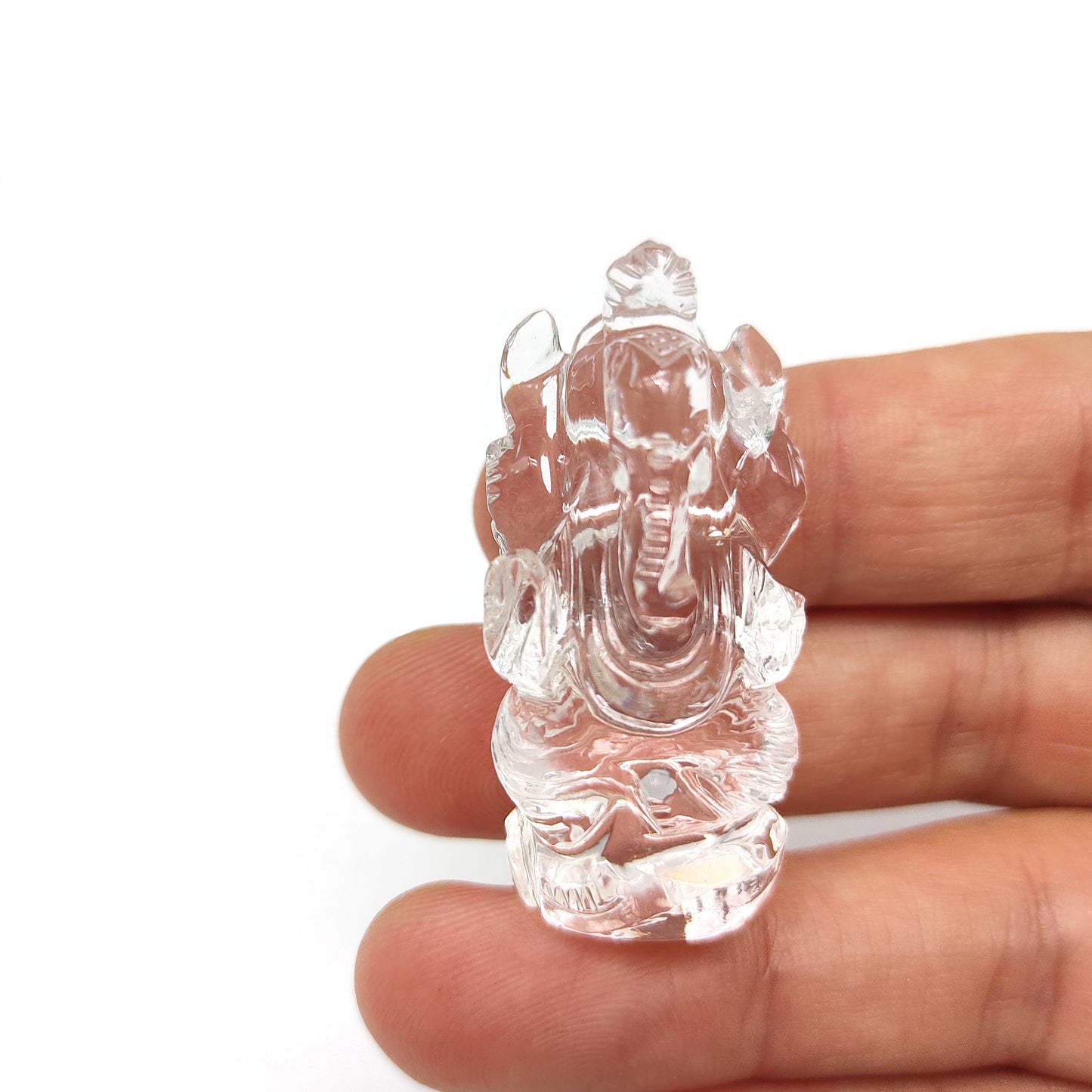 Clear Pure Crystal Quartz Carved India Ganesh Ganapati Shankh Conch Blessing