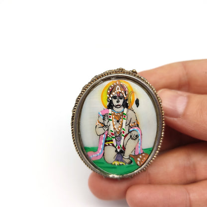 India Hand-painted Hanuman Silver Decorative Box W/ Small Pendant Inside Set