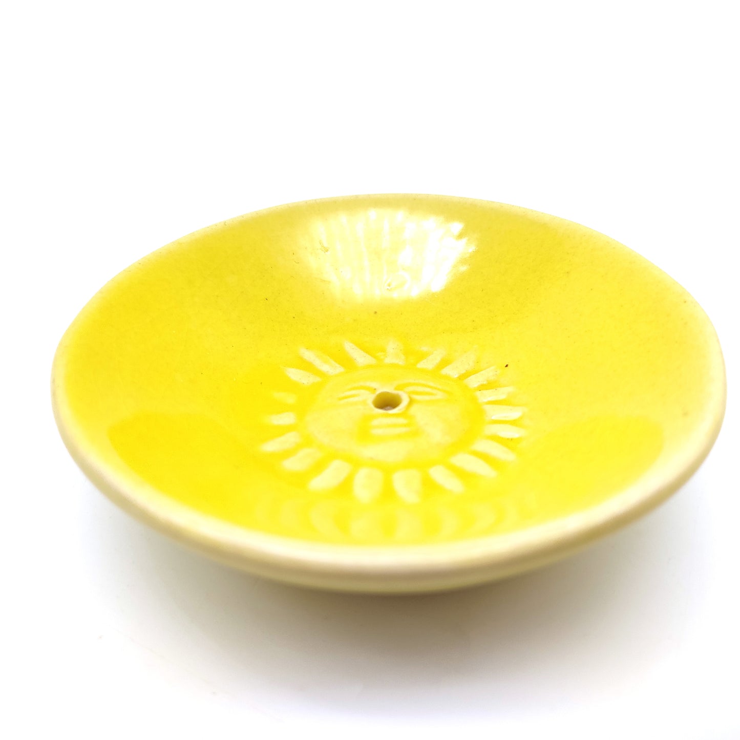 Ceramic Yellow Sun Plate Incense Burner Holder W/10 Incense Sticks Nag Champa
