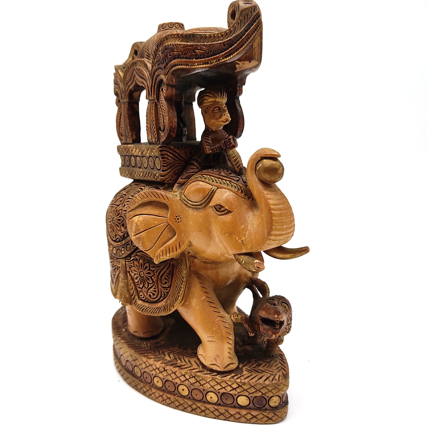 Vintage Elephant Ambari Wooden Statue Handmade India Decorative Figurine 8.5"