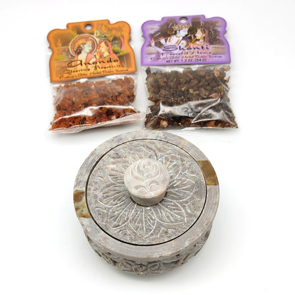 Smudging Bowl Burner With 2 Exotic Vegan Herbal Resin Incense Aromatehrapy Set