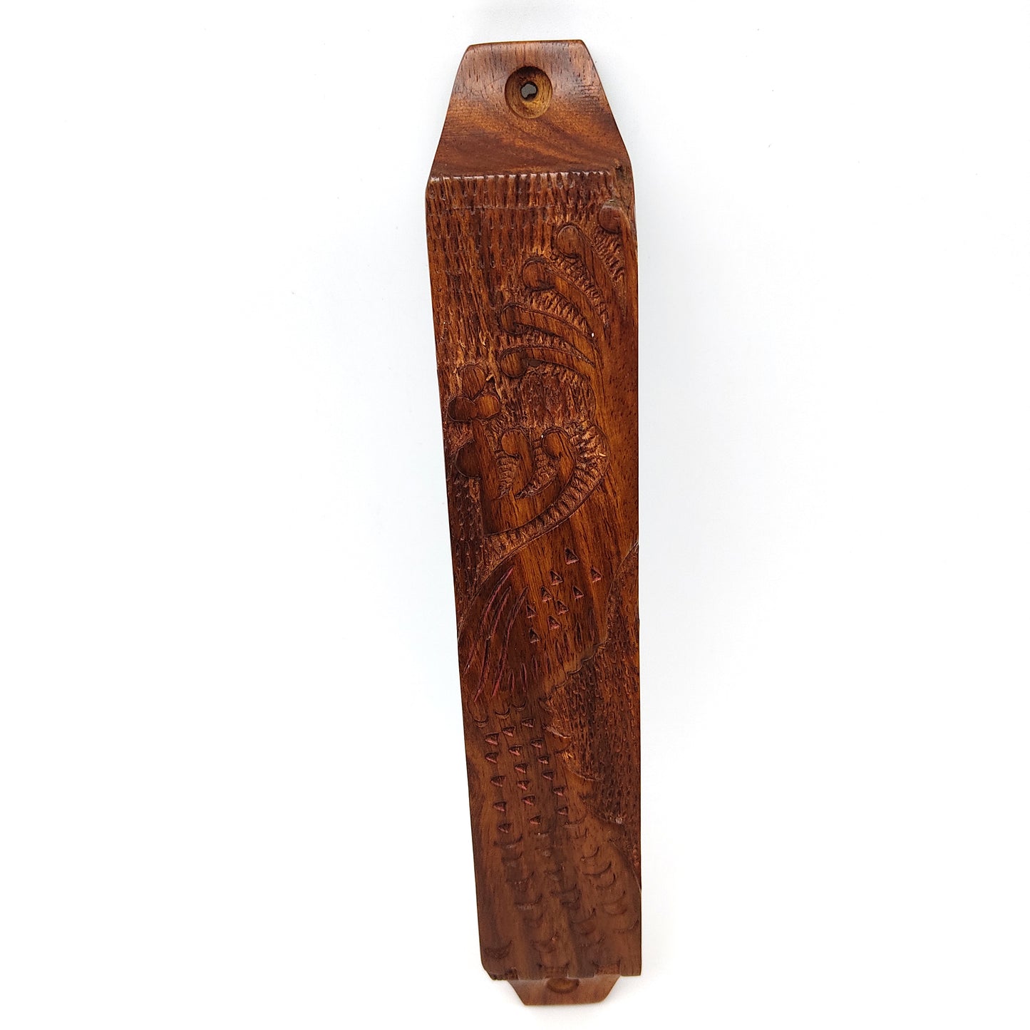 Home Blessing Jewish Wooden Mezuzah Case Handcrafted Peacock Design - 9"