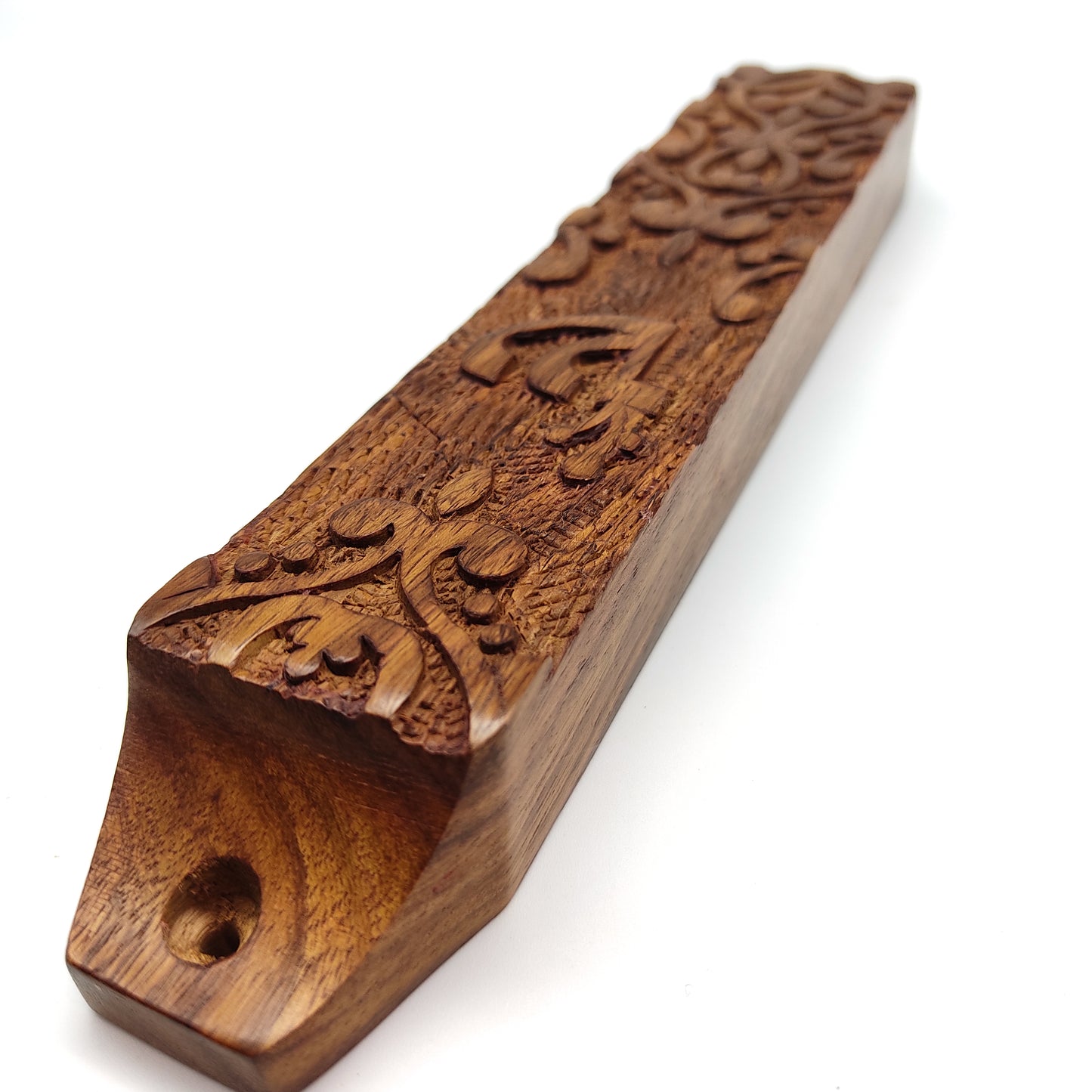 Home Blessing Jewish Wooden Mezuzah Case Handcrafted Ornamental Design 9"