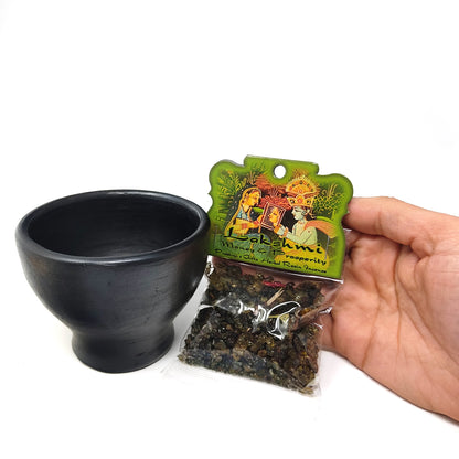 Set Organic Clay Burner Smudging Bowl La Chamba With Herbal Resin Incense 3.5"