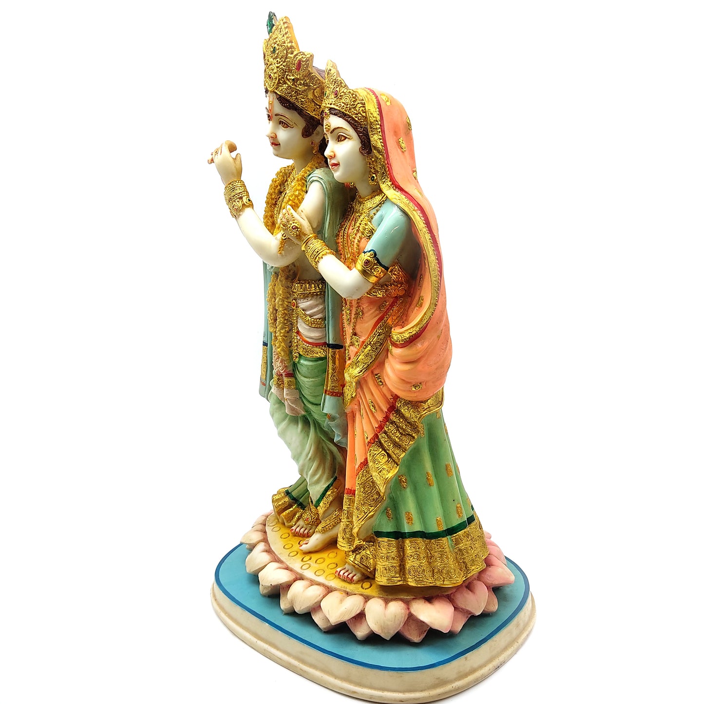 Radha-Krishna Embracing India Gods Marble Dust Hand-painted Statue Murti 15.5" Tall