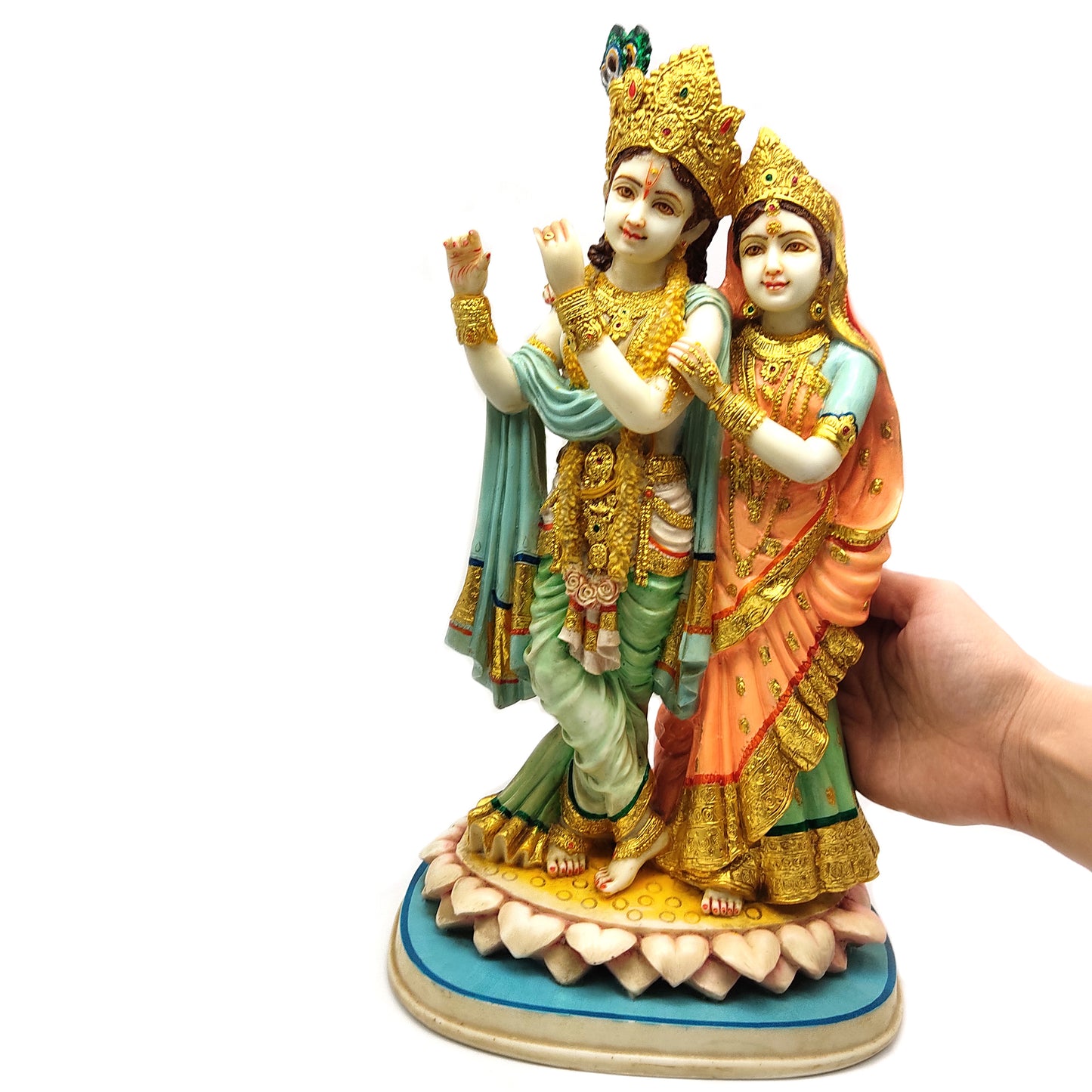 Radha-Krishna Embracing India Gods Marble Dust Hand-painted Statue Murti 15.5" Tall