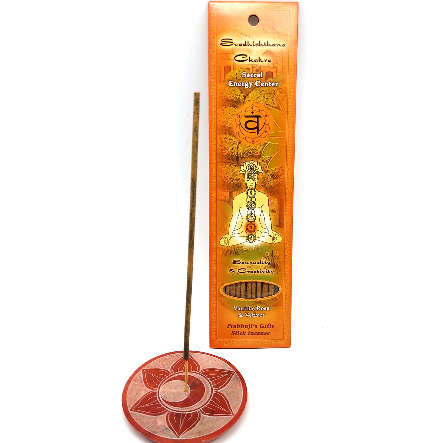 Svadhishthana Chakra Soapstone Plate Incense Burner W/ 10 Vanilla Rose Incense