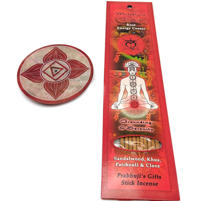 Muladhara Chakra Soapstone Plate Incense Burner W/ 10 Mix Sandalwood Incense