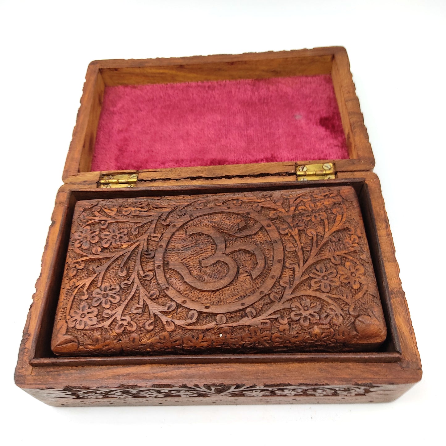 Om 3-piece Hand-carved Decorative Wooden Jewelry Trinket Box Organizer Set