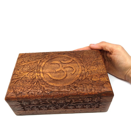Om 3-piece Hand-carved Decorative Wooden Jewelry Trinket Box Organizer Set
