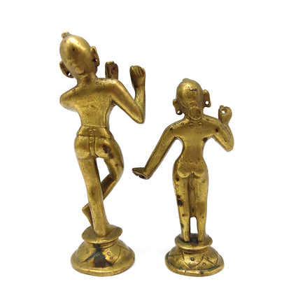 Antique Brass India Gods Sri Radha-Krishna On Lotus Deities Statue Murti Idols Set