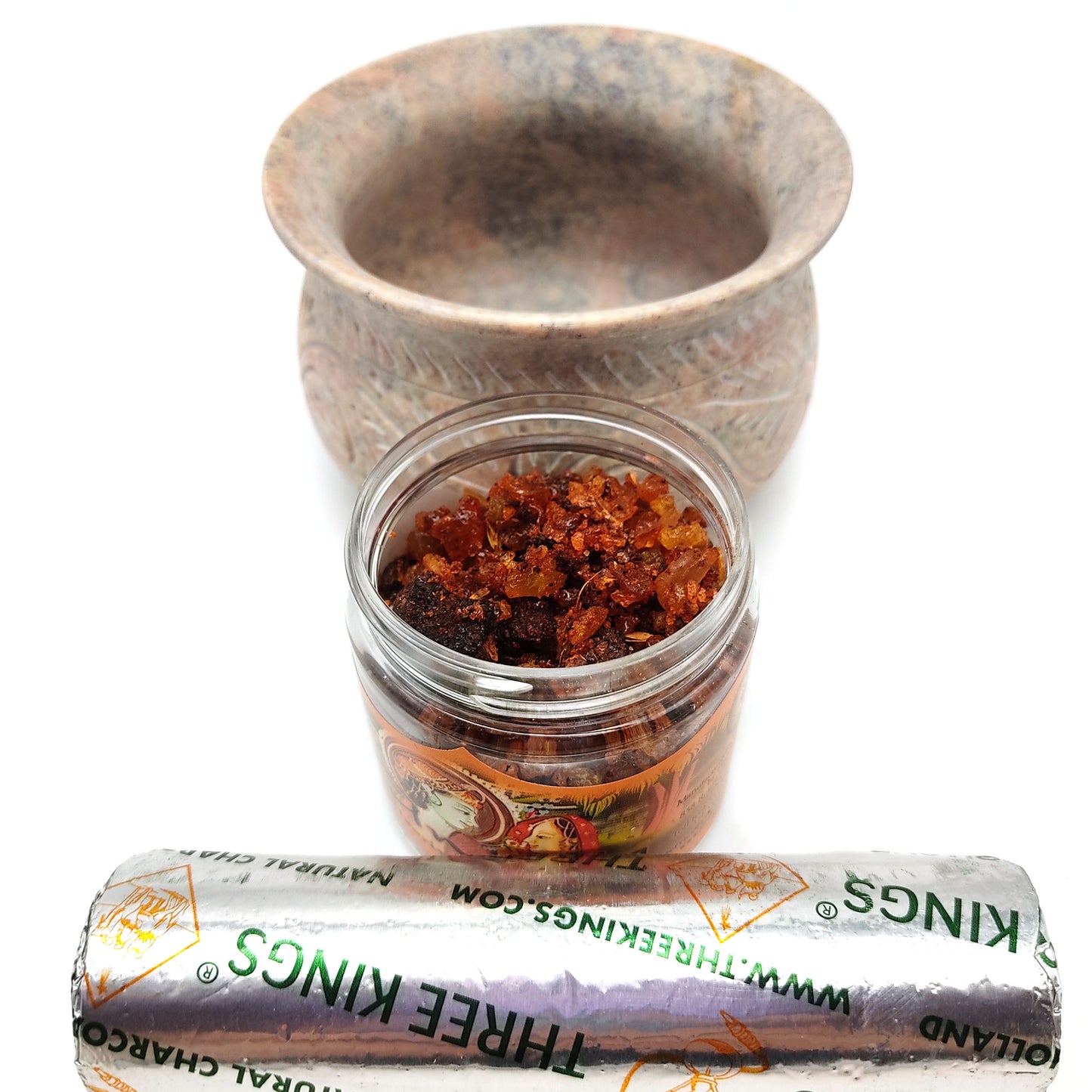Set Soapstone Smudging Bowl Pot Incense Burner W/ Resin Incense and Charcoal