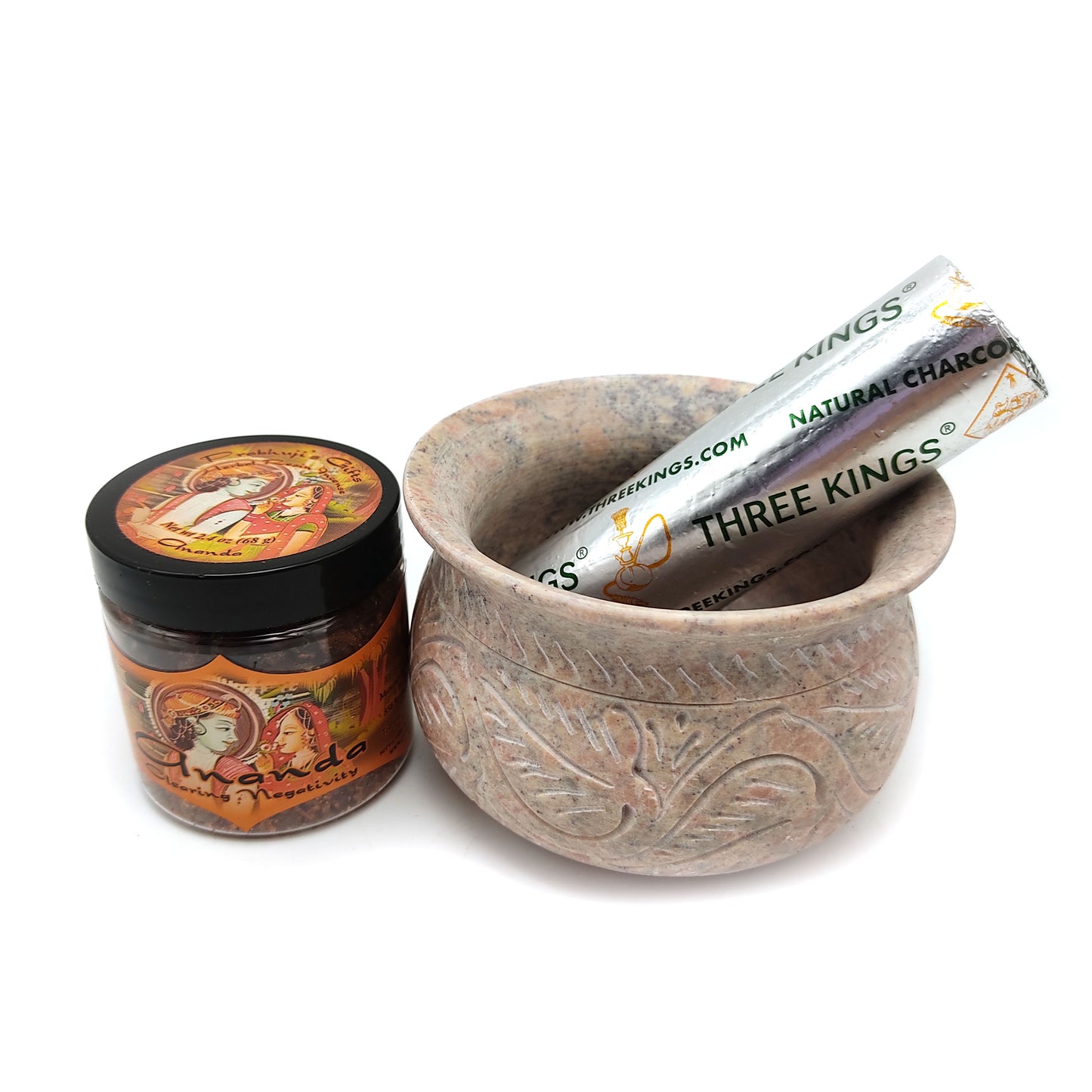 Set Soapstone Smudging Bowl Pot Incense Burner W/ Resin Incense and Charcoal