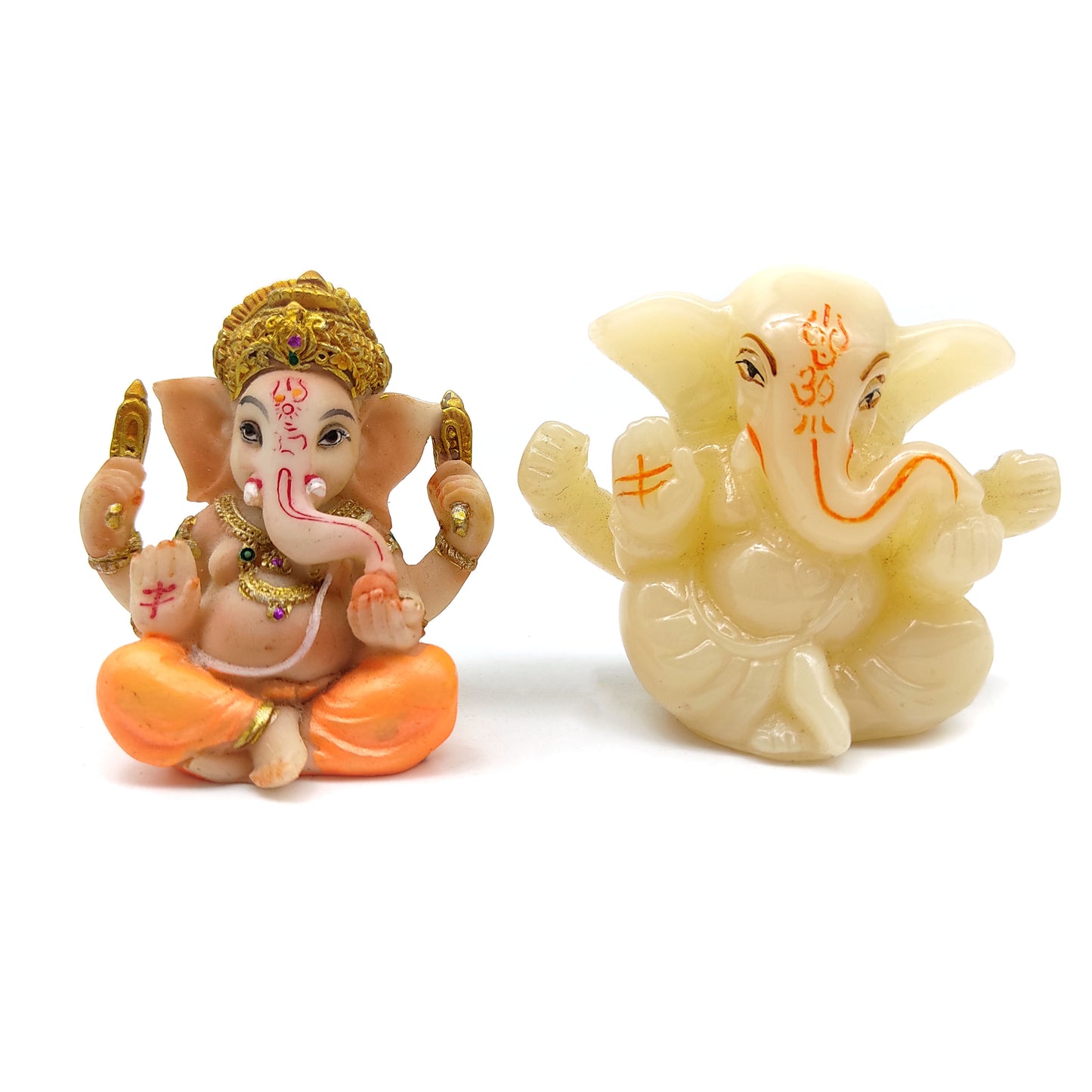 Precious Pair of Polyresin Ganesh Ganapati India Elephant God Figurine Statues 2”
