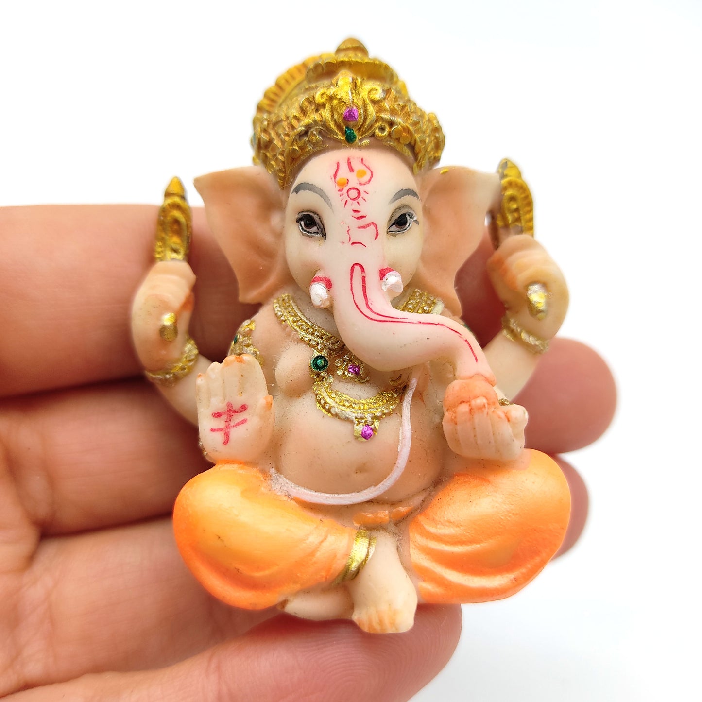 Precious Pair of Polyresin Ganesh Ganapati India Elephant God Figurine Statues 2”