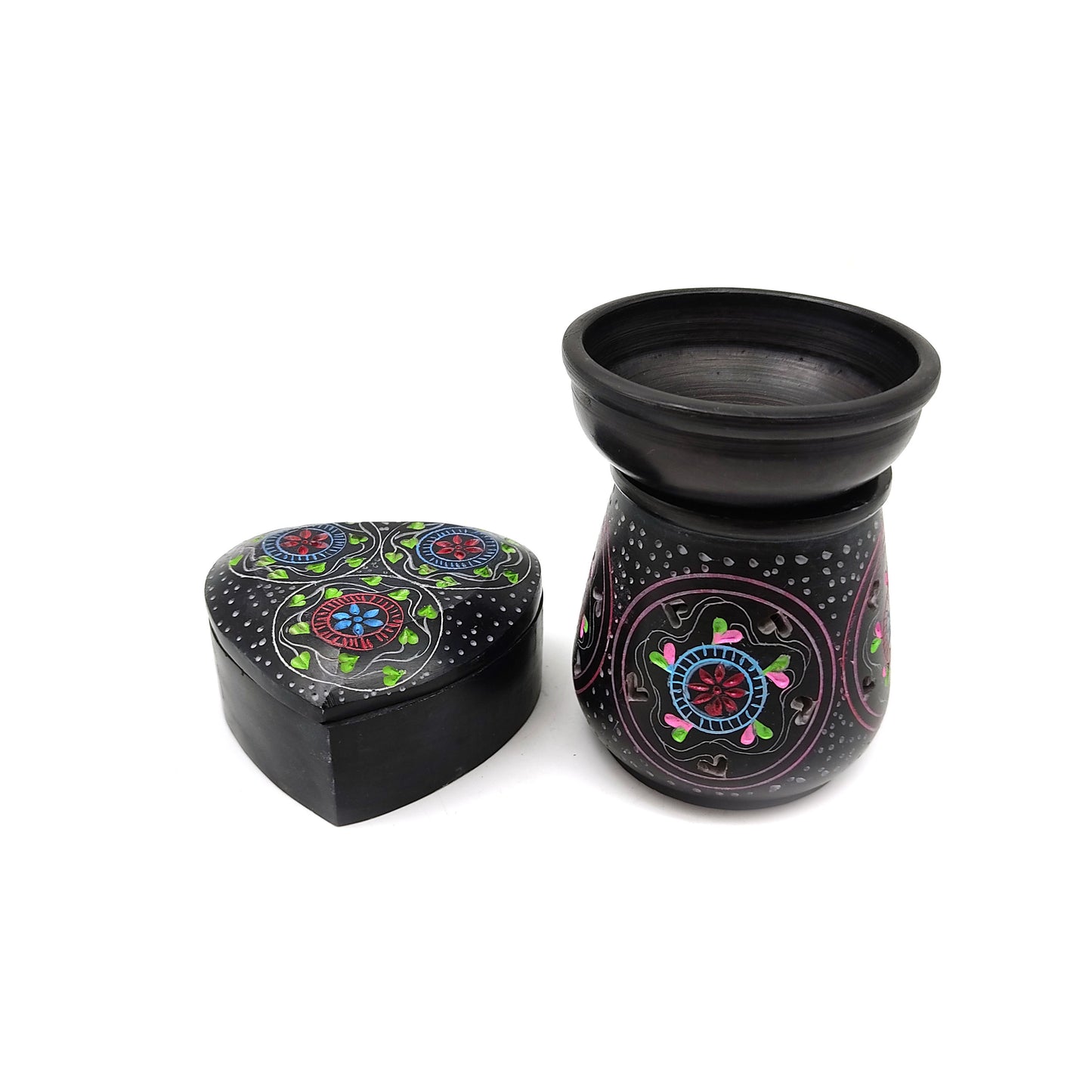 Soapstone Colorful Heart Design Gift Set Oil Diffuser Burner and Heart Shaped Box